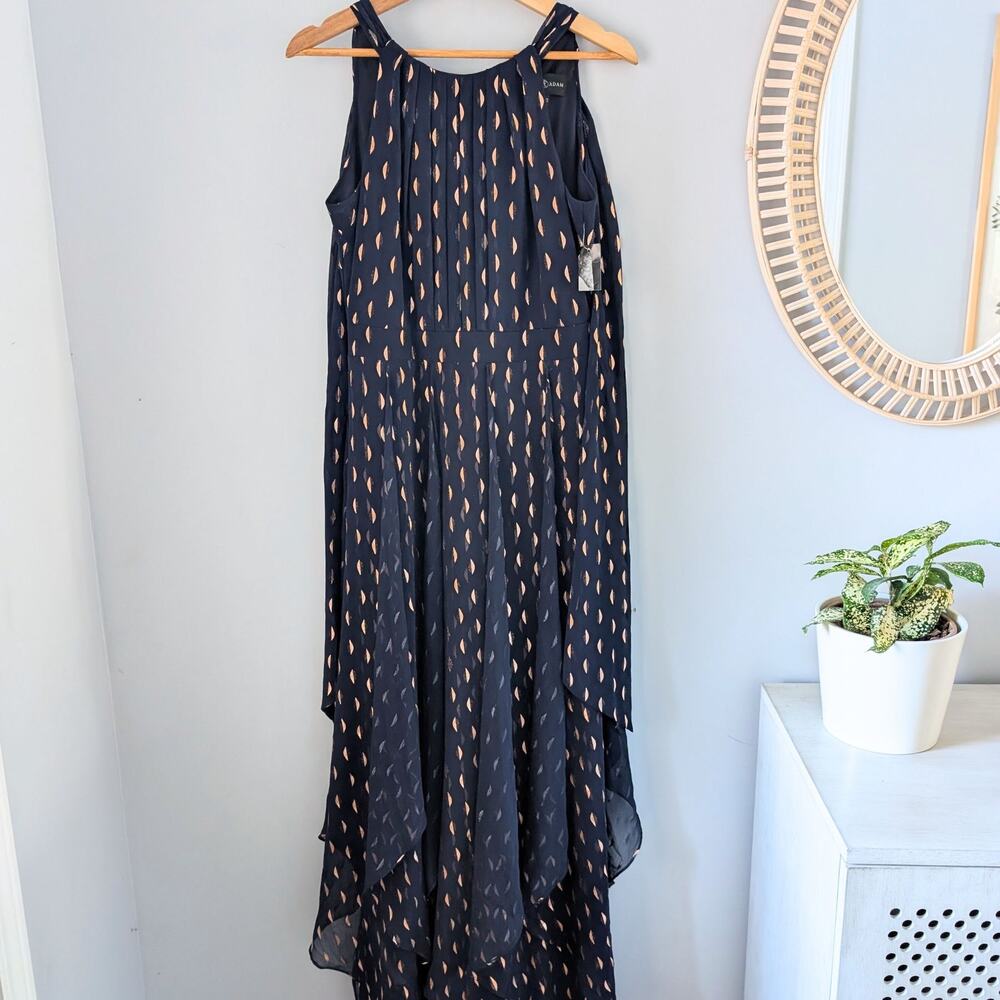BETSY & ADAM Metallic Layered Ruffle Sleeveless Gown In Navy and Copper, 4, NWT